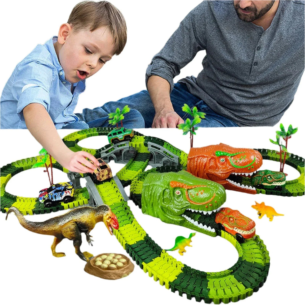 Racing Dinosaur Train Set | Imaginative Train Track Set for Unprecedented Play Fun - Including Extra Dino and Train Car