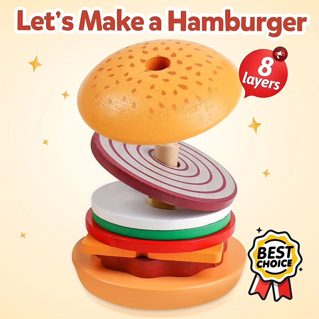 Toystar BurgerStack | Playful learning to stack - Montessori wooden hamburger set - Speels leren stapelen - Montessori hou...