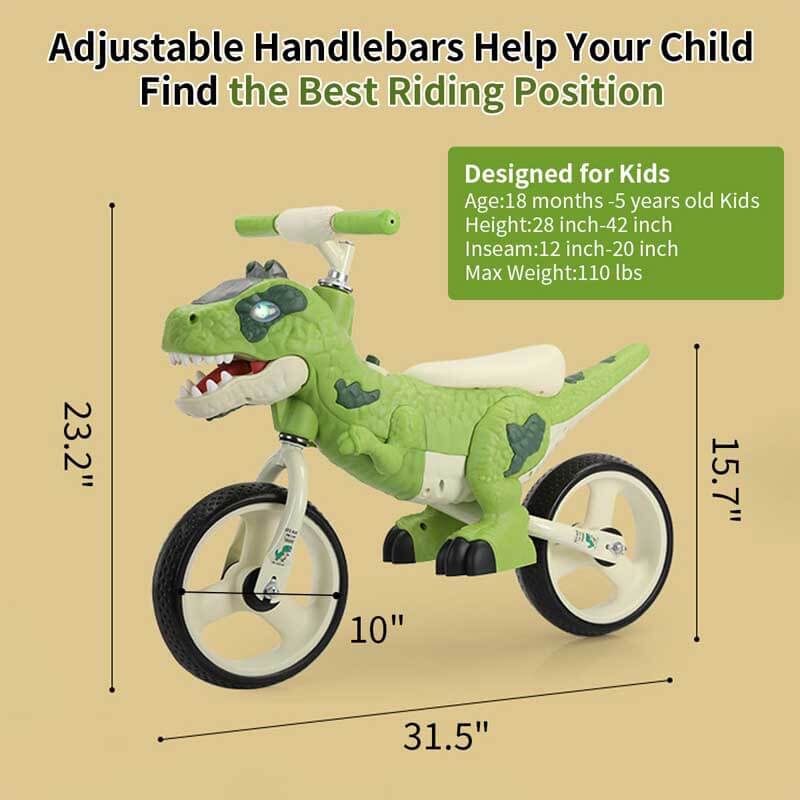 Toystar Dino Balance Bike for Toddlers – Tough T-Rex Bike with Adjustable Handlebars - Bestseller - Loopfiets kind (3)