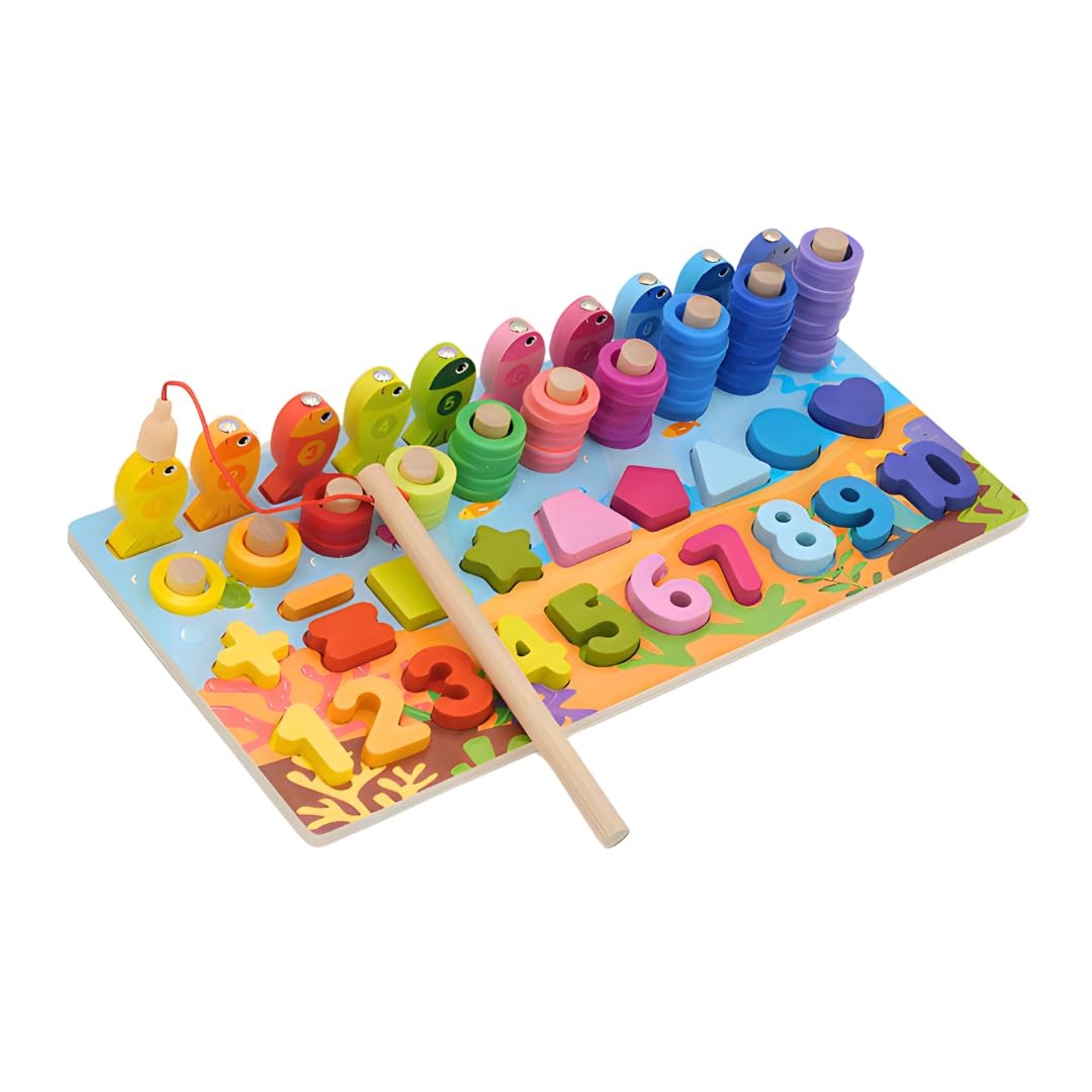 Toystar EcoToys NumPuzzle | Learning to count with fun - Wooden Montessori number puzzle & fishing game - Leren tellen met...