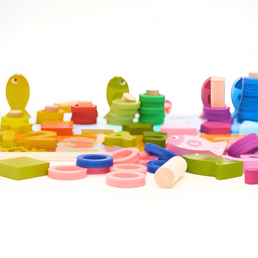 Toystar EcoToys NumPuzzle | Learning to count with fun - Wooden Montessori number puzzle & fishing game - Leren tellen met...