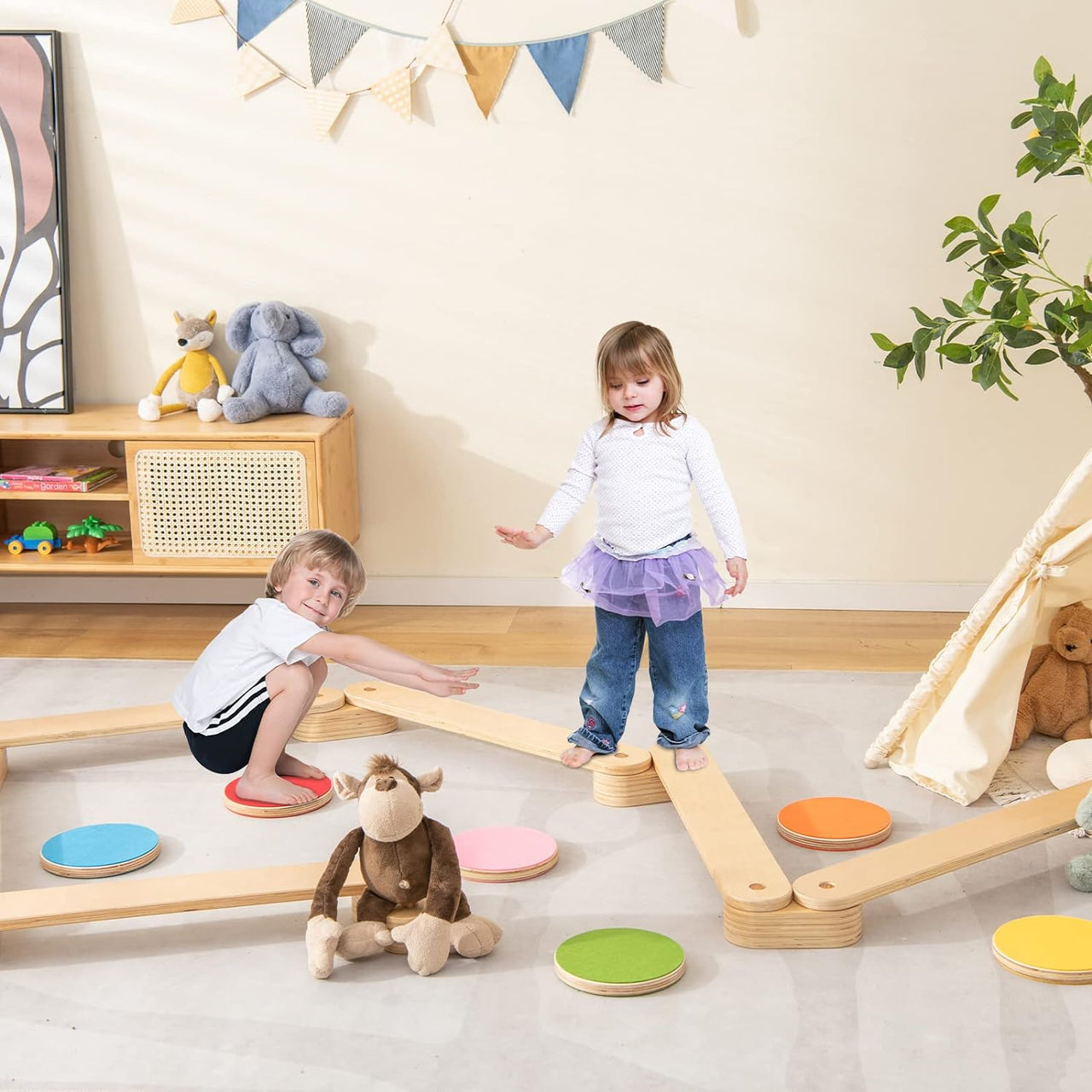 Ecotoys Step & Balance | Avontuurlijk speelplezier - Montessori evenwichtsbalken en stapstenen voor binnen en buiten!