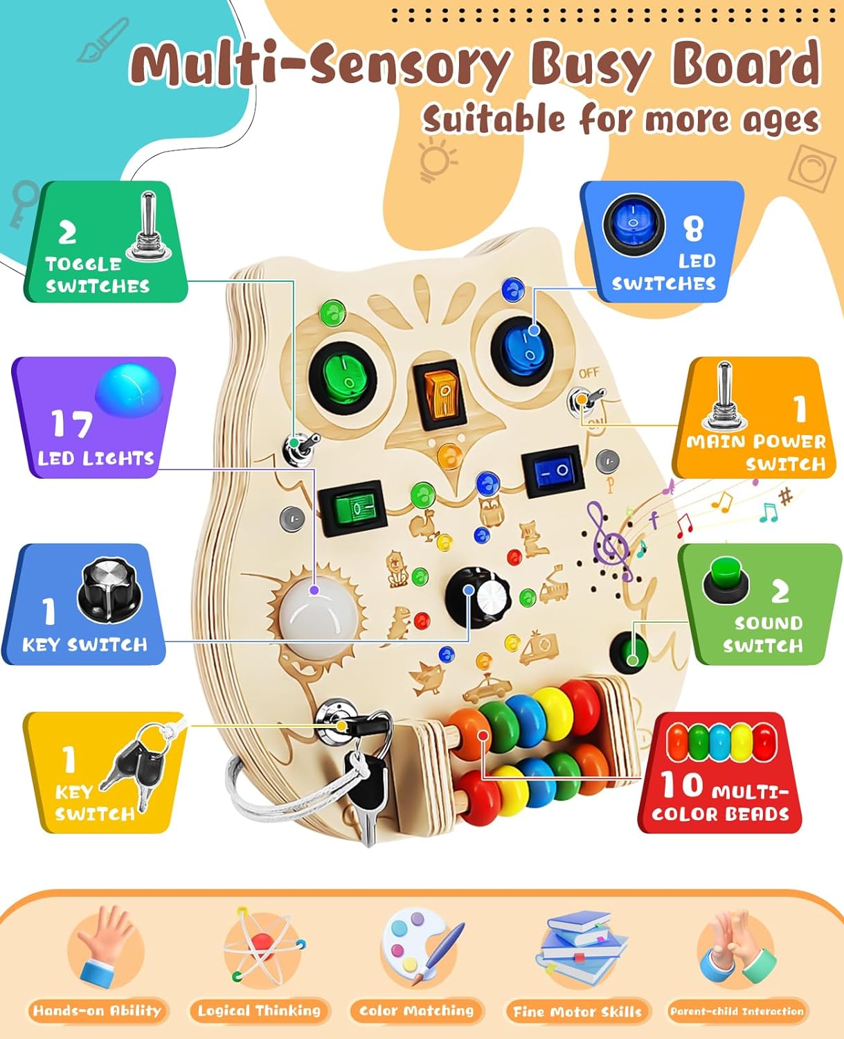 Toystar Owl Bright Board | Learn through play - Educational Wooden Game Board - Leer spelenderwijs - Educatief Houten Spee...