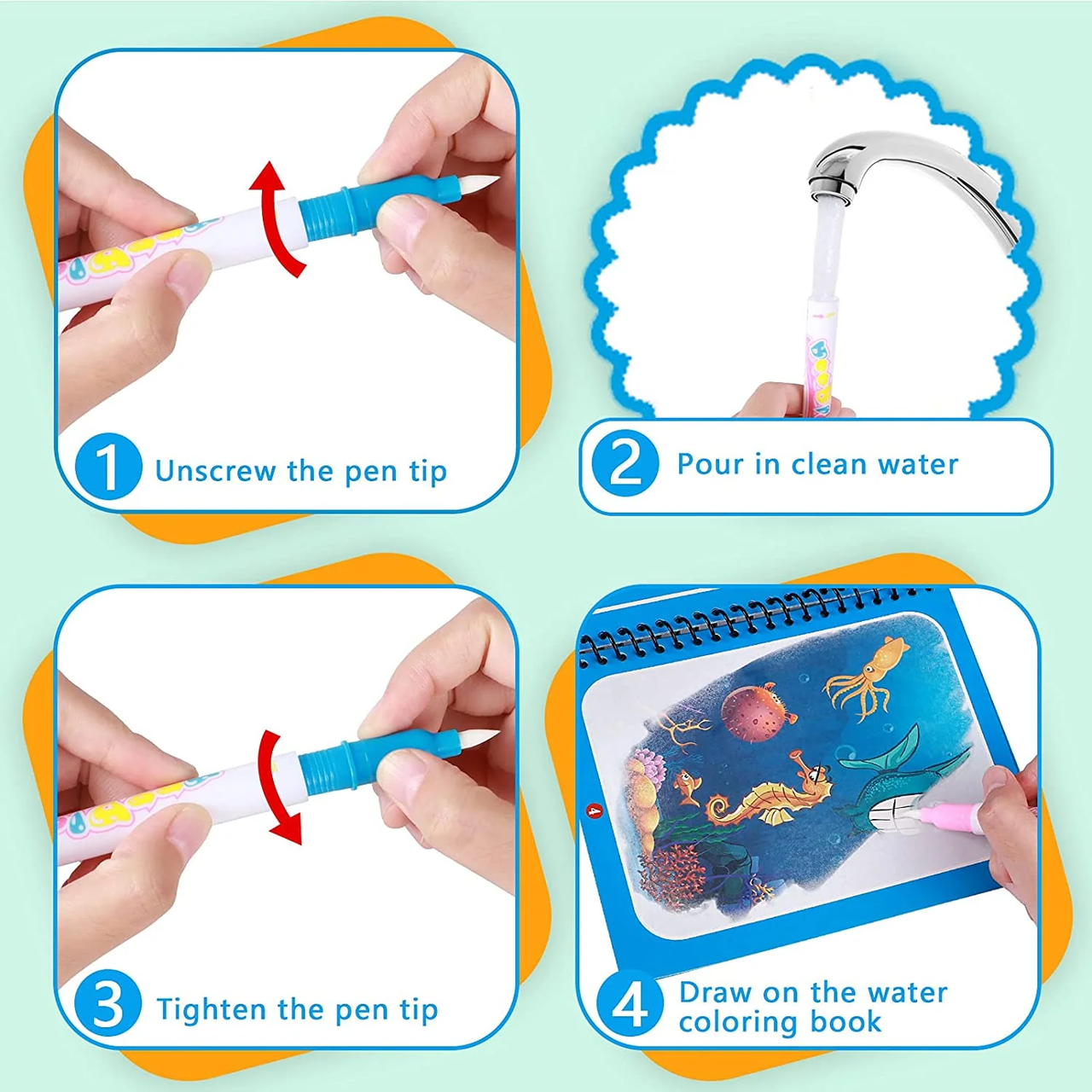 Magic Water Coloring Book | Stimulates creativity and fun - Coloring with water