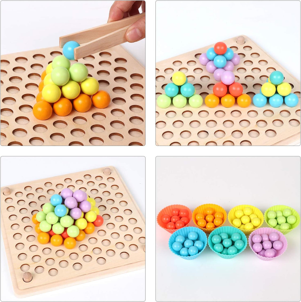 Ecotoys Grip & Play | Fijne motoriek en leerplezier - Houten kralenbord met pincetspel voor educatieve ontwikkeling!