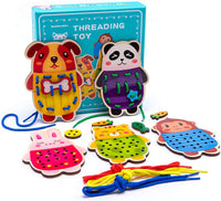 Thumbnail for Ecotoys Lace & Learn | Creatief rijgen - Montessori Houten Dierlijke Naai Kaarten!
