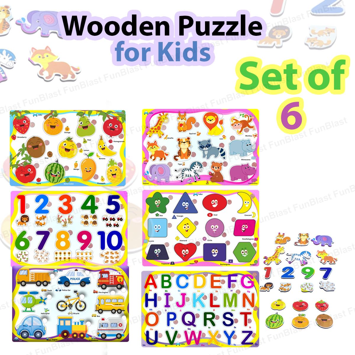 Toystar EduPlay | Learning with fun - Wooden puzzle set for toddlers and preschoolers - Leren met plezier - Houten puzzels...