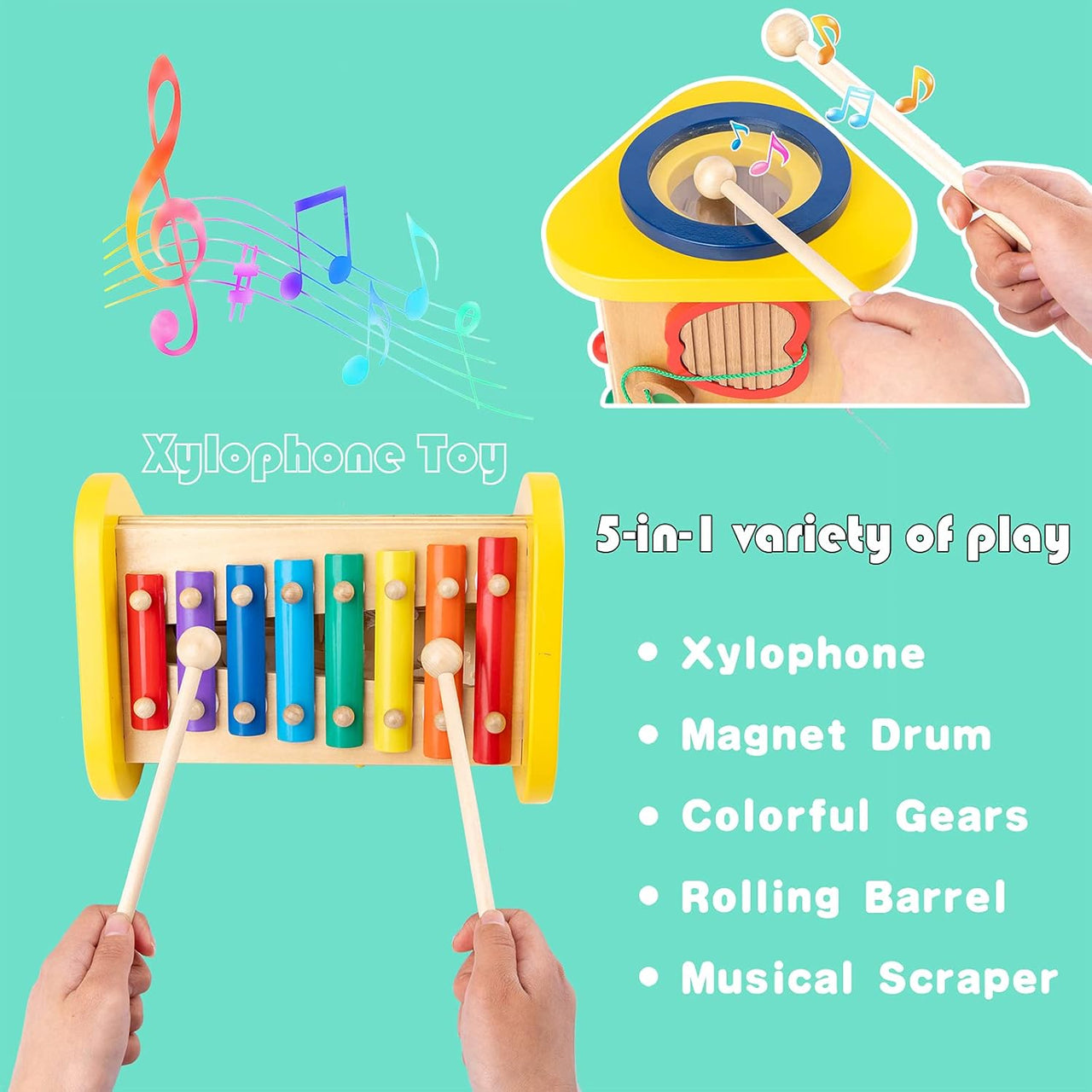 Toystar EcoToys Melody Triangle | Musical discovery for children - Xylophon and Drum in one - Muzikale ontdekking voor kin...