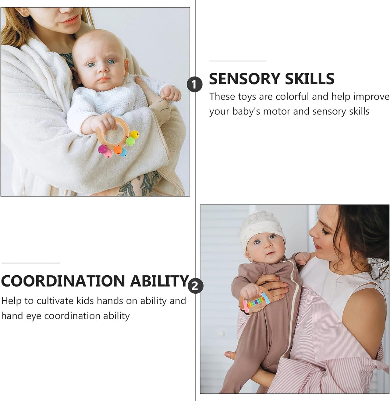 Ecotoys RattlePlay | Sensorisch plezier voor kleintjes - Montessori Houten Rammelaars