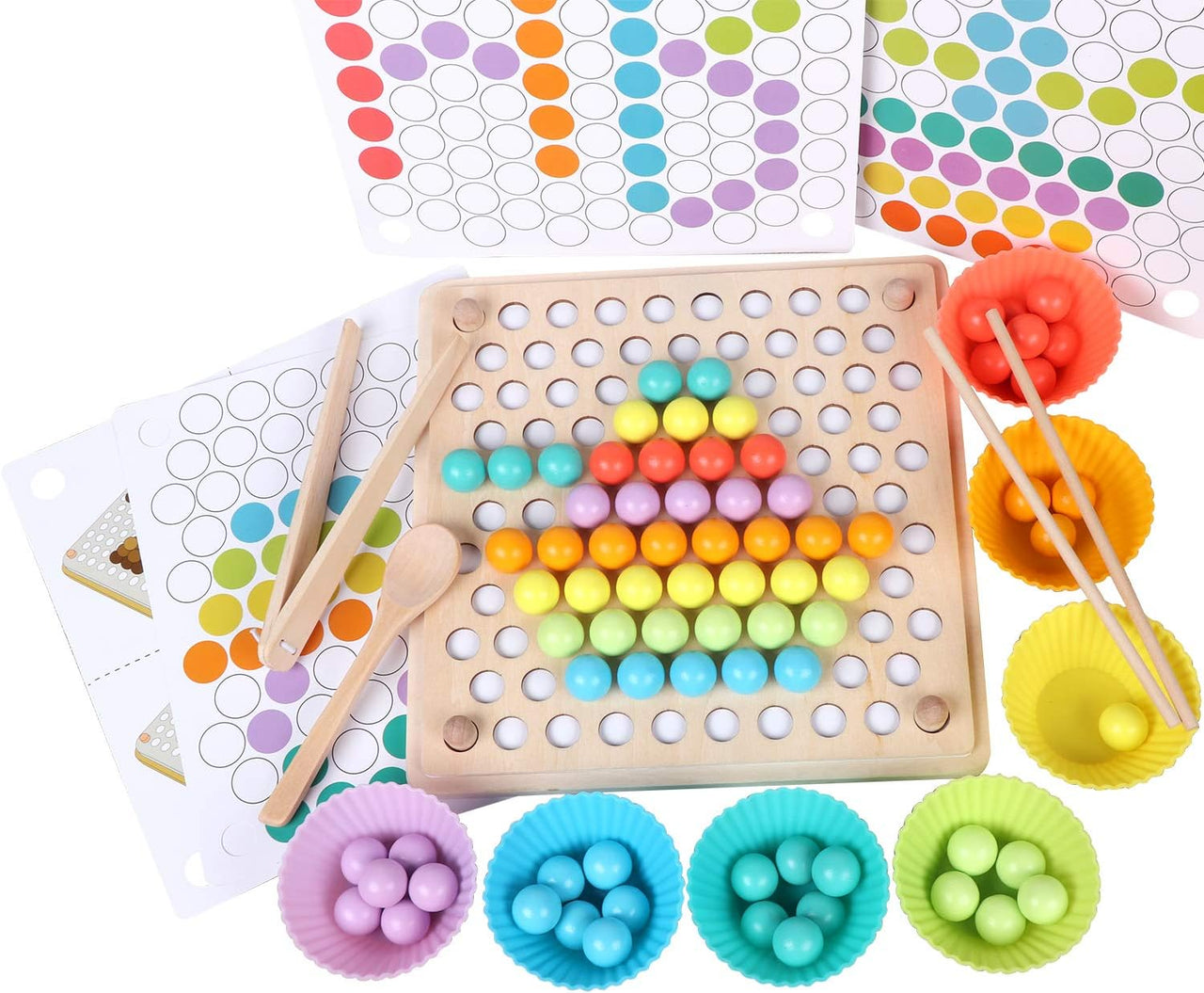 Ecotoys Grip & Play | Fijne motoriek en leerplezier - Houten kralenbord met pincetspel voor educatieve ontwikkeling!