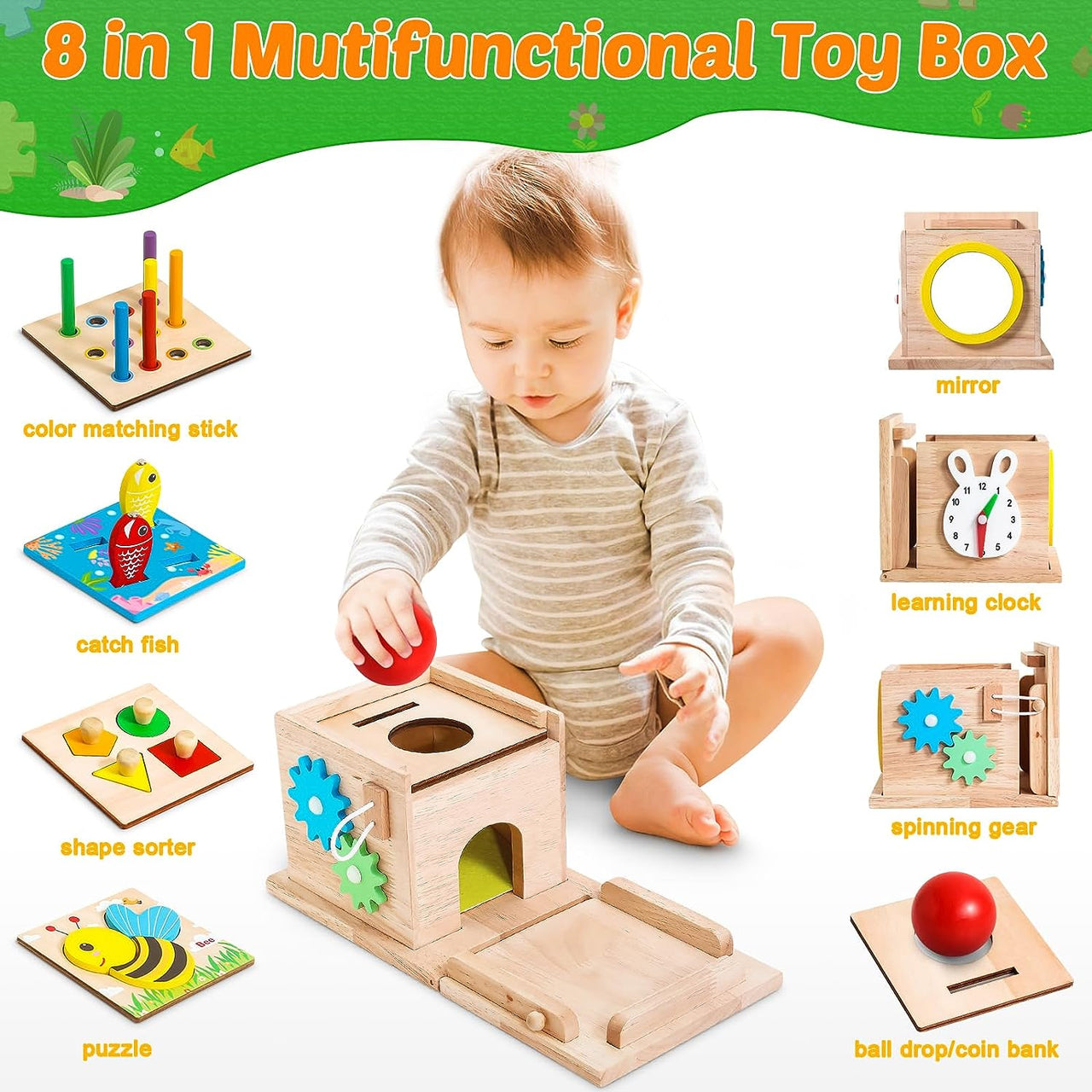 Toystar EcoToys EduPlay Box | Encourage learning and discovery - Montessori Wooden Playset - Stimuleer leren en ontdekken ...