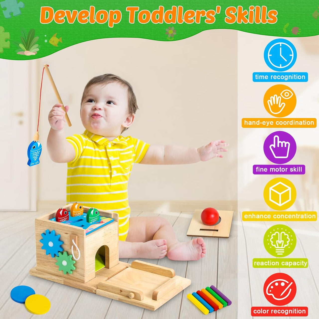 Toystar EcoToys EduPlay Box | Encourage learning and discovery - Montessori Wooden Playset - Stimuleer leren en ontdekken ...