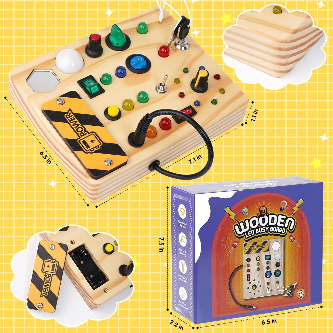 Toystar EcoToys GlowSwitch | Develop your Toddler's Creativity - Montessori LED Wooden Game Board - Ontwikkel de Creativit...