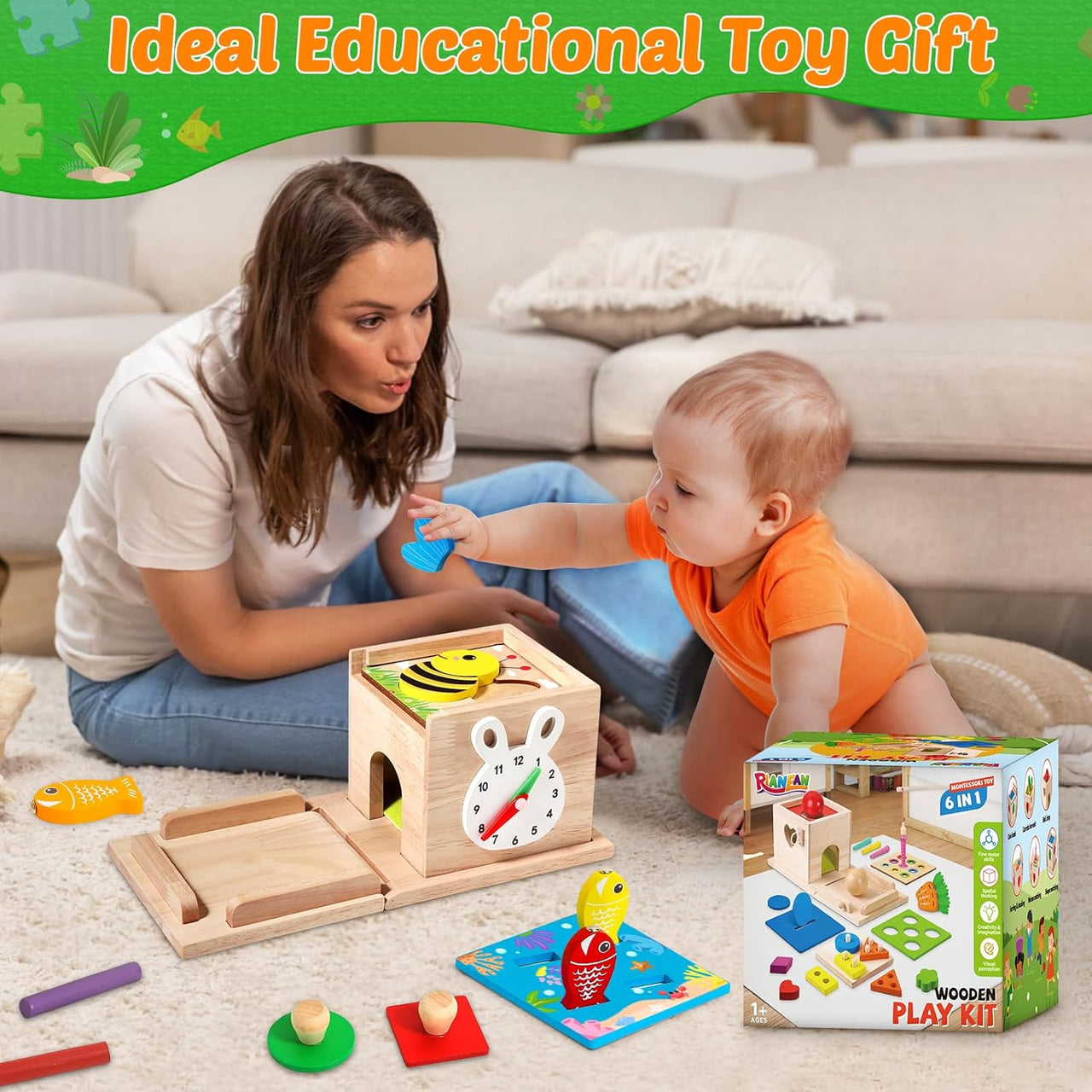 Toystar EcoToys EduPlay Box | Encourage learning and discovery - Montessori Wooden Playset - Stimuleer leren en ontdekken ...