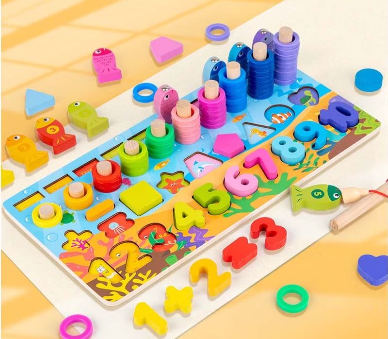 Toystar EcoToys NumPuzzle | Learning to count with fun - Wooden Montessori number puzzle & fishing game - Leren tellen met...