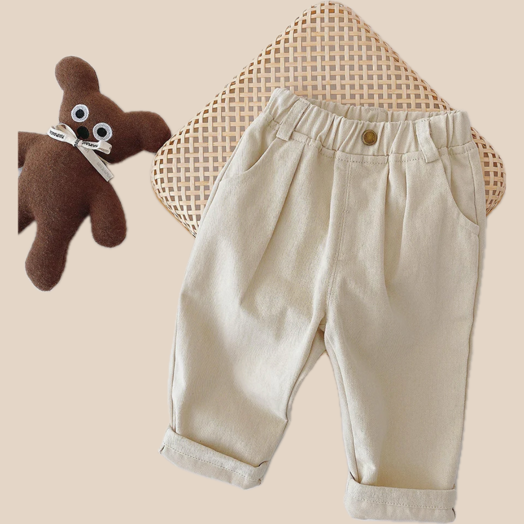 Casual Boys' Pants with Elastic Waistband – Beige/Brown, Comfortable & Stylish for Boys 1-7 Years