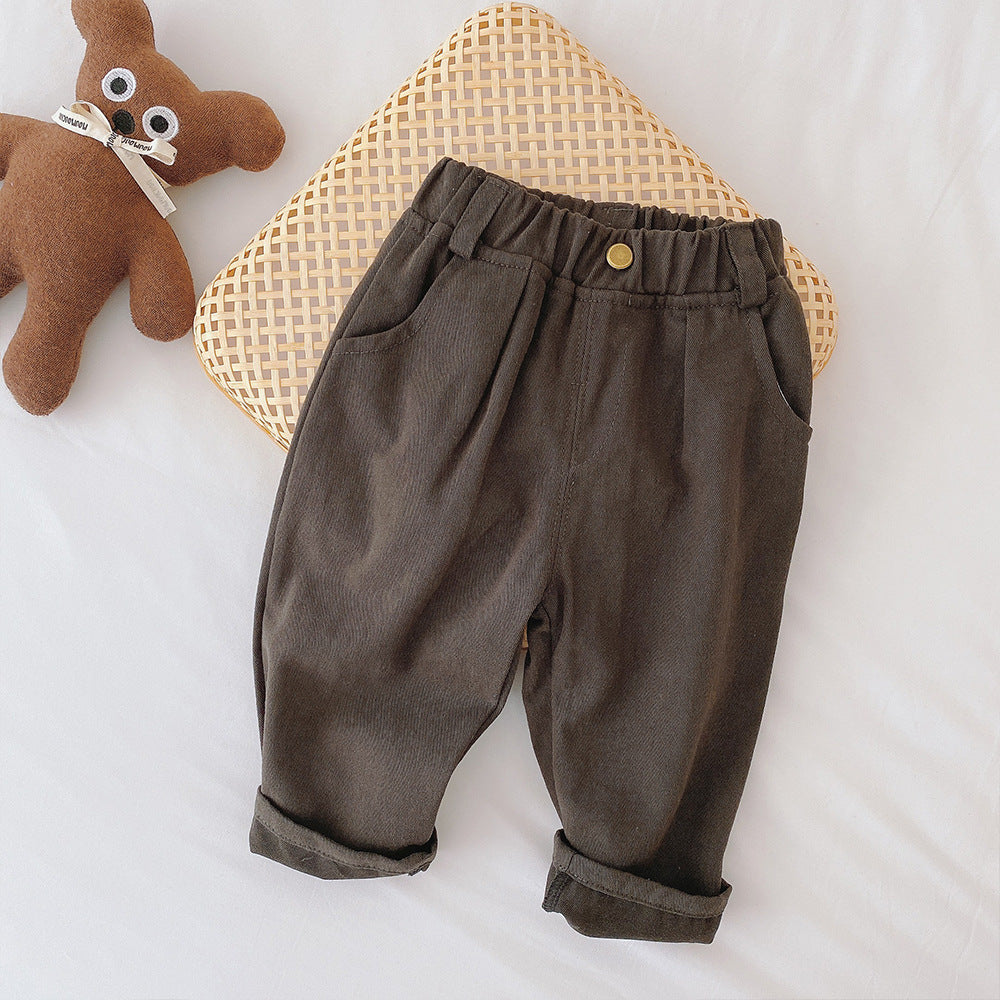 Casual Boys' Pants with Elastic Waistband – Beige/Brown, Comfortable & Stylish for Boys 1-7 Years