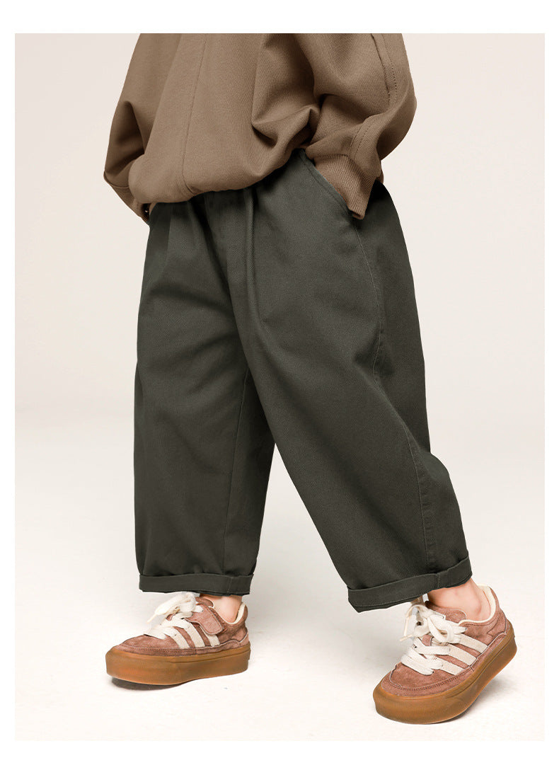 Comfortable Unisex Cotton Pants for Kids – Khaki/Grey, Sizes 2-7 Years, Soft & Breathable