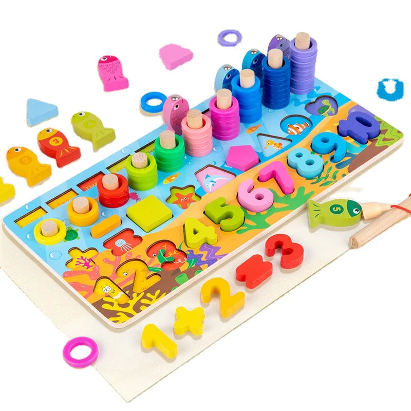Toystar EcoToys NumPuzzle | Learning to count with fun - Wooden Montessori number puzzle & fishing game - Leren tellen met...