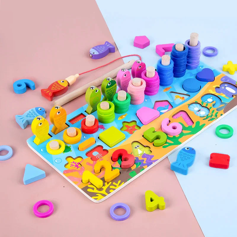 Toystar EcoToys NumPuzzle | Learning to count with fun - Wooden Montessori number puzzle & fishing game - Leren tellen met...