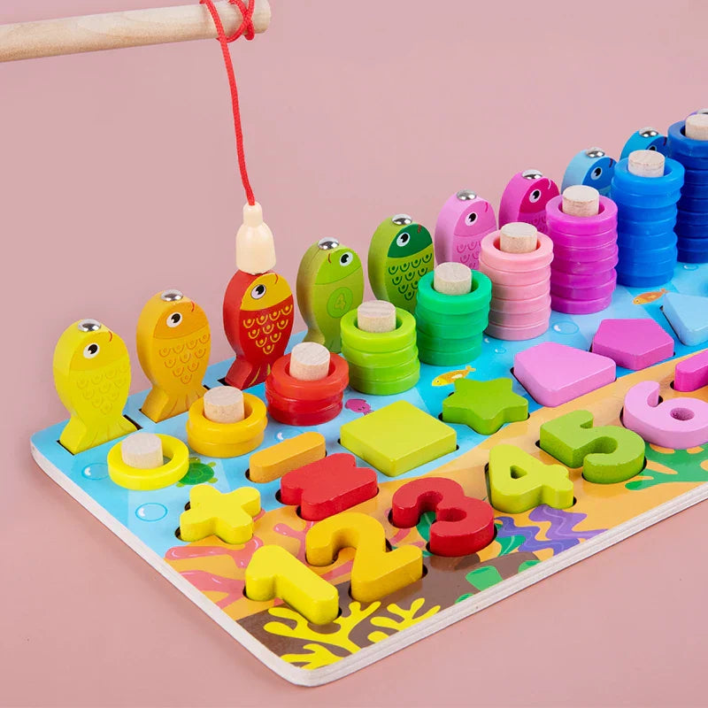 Toystar EcoToys NumPuzzle | Learning to count with fun - Wooden Montessori number puzzle & fishing game - Leren tellen met...