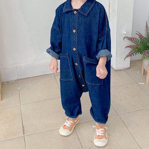 Jumpsuit voor Peuters en Kleuters, Blauw/Beige Katoen, Maat 1-7 Jaar, Ademend en Comfortabel, Eenvoudige Drukknoopsluiting 6
