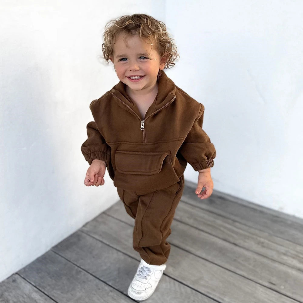 Cotton Half Zip Tracksuit | 2-Piece, 12 Months to 7 Years – Stylish and Comfortable