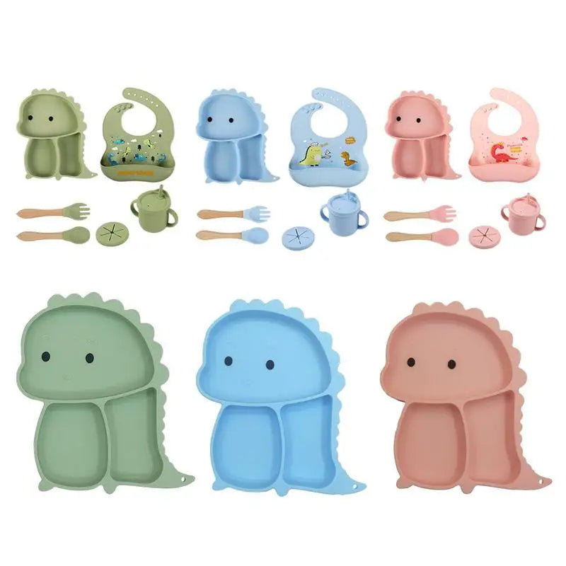 Toystar NL DinoBites | Silicone Children's Table Set - 7-Piece Dino Tableware for Kids, Dishwasher Safe, Kid-Friendly Desi...