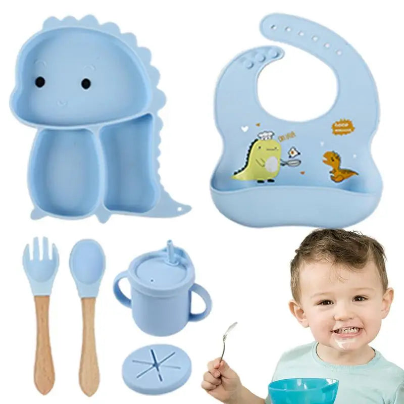 Toystar NL DinoBites | Silicone Children's Table Set - 7-Piece Dino Tableware for Kids, Dishwasher Safe, Kid-Friendly Desi...