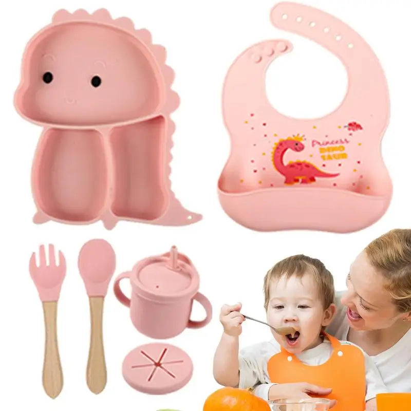 Toystar NL DinoBites | Silicone Children's Table Set - 7-Piece Dino Tableware for Kids, Dishwasher Safe, Kid-Friendly Desi...