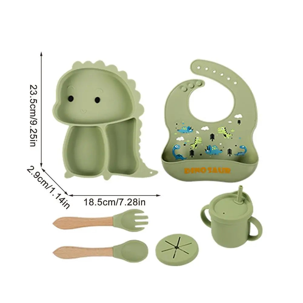 Toystar NL DinoBites | Silicone Children's Table Set - 7-Piece Dino Tableware for Kids, Dishwasher Safe, Kid-Friendly Desi...