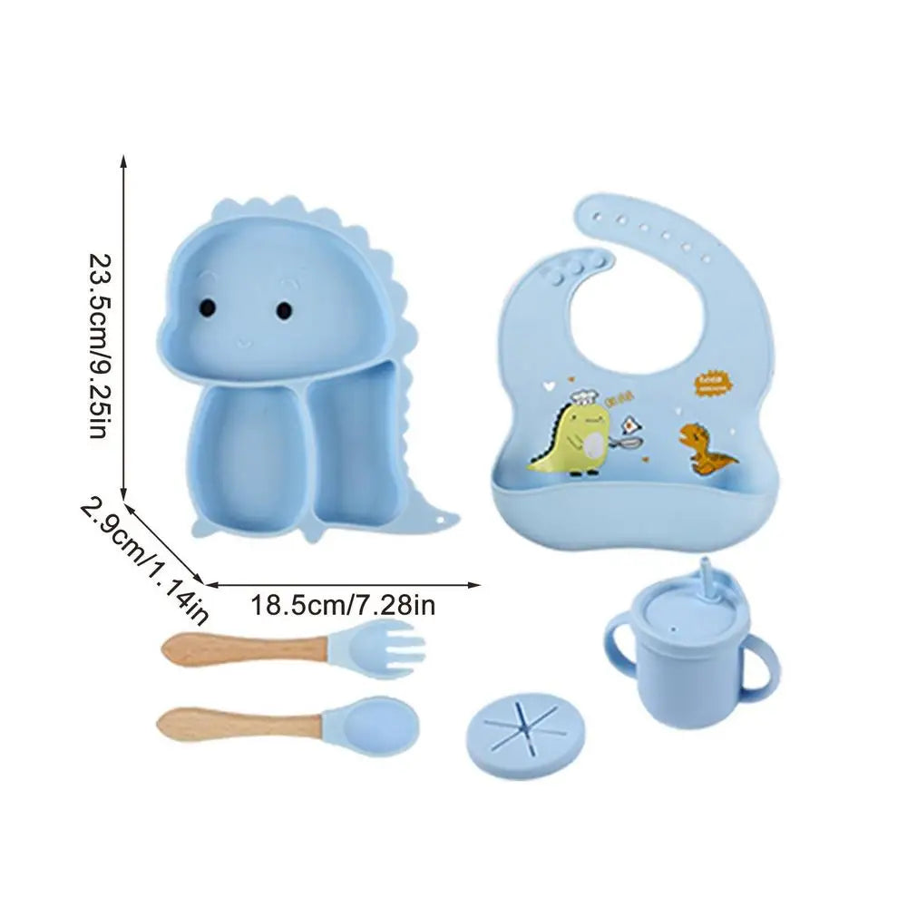 Toystar NL DinoBites | Silicone Children's Table Set - 7-Piece Dino Tableware for Kids, Dishwasher Safe, Kid-Friendly Desi...