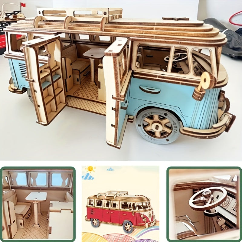 Toystar NL EcoToys BrightCamper | Wooden 3D Puzzle Camper for Kids and Adults, Educational and Creative Design - 3D Puzzel...
