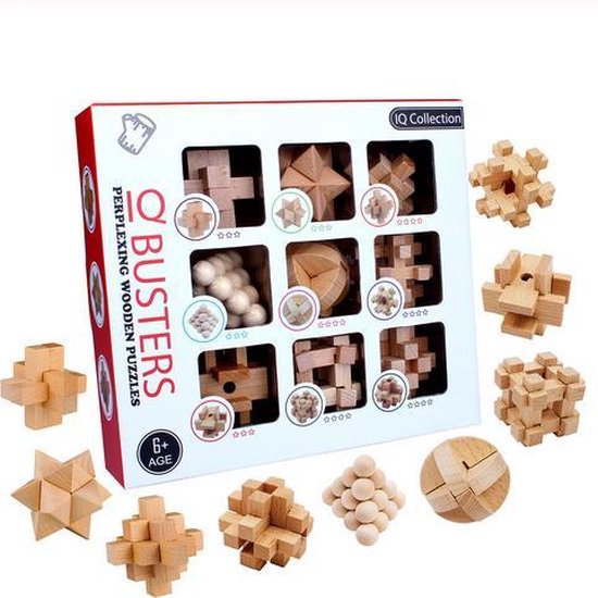 Toystar NL EcoToys BrainBlocks | Wooden Brainteaser Set with 6 Challenging Kongming Slot Puzzles for All Levels - Houten B...