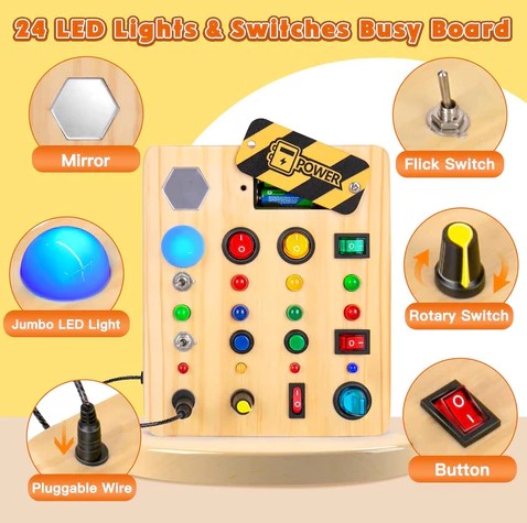 Toystar Ecotoys Wooden Wonder Disk | Create endless fun! - Montessori LED Busy Board for educational adventures - Creëer e...
