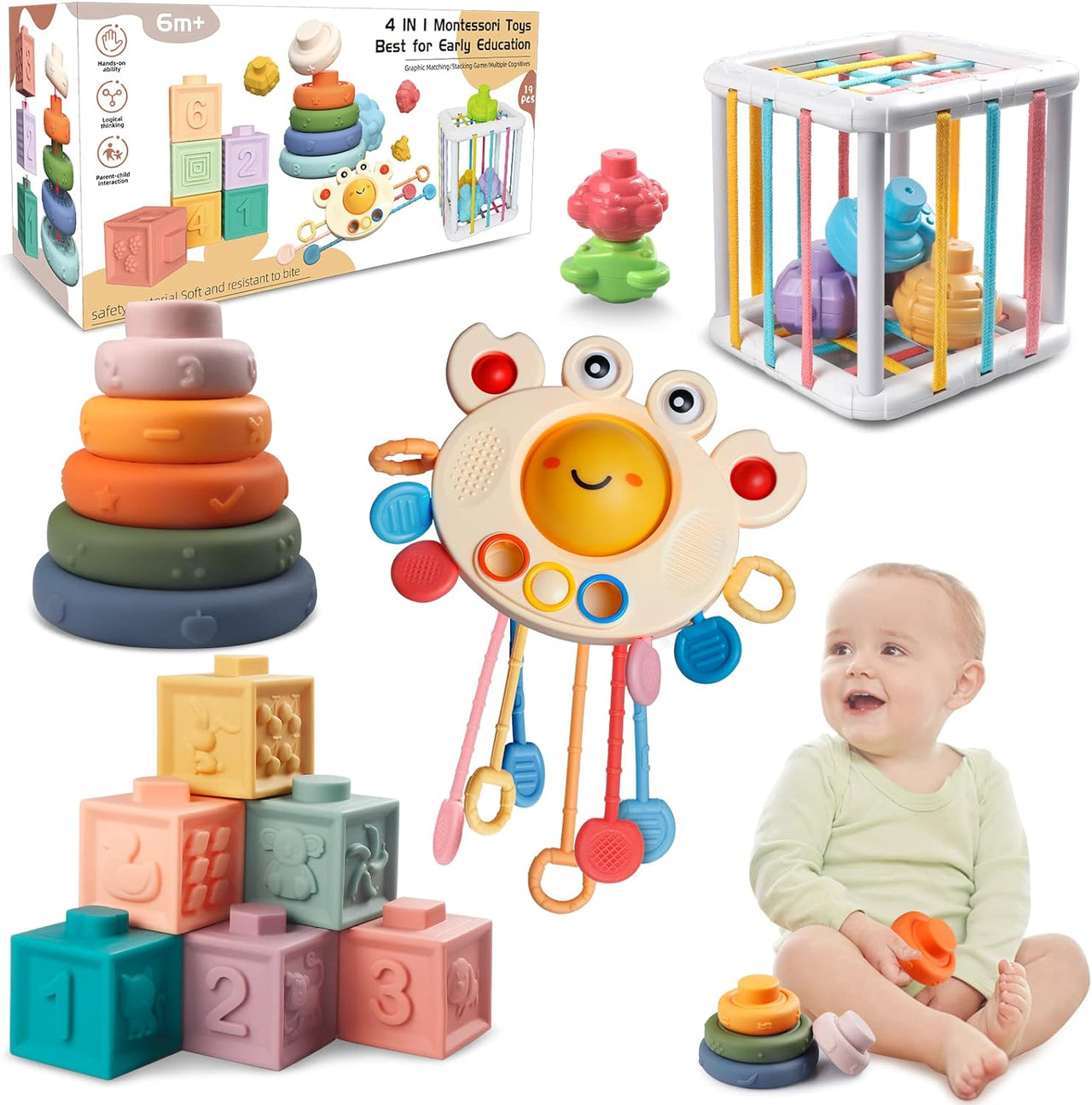 Toystar NL TinySense | Montessori Baby Toy Set 4-in-1 for Sensory Development - Safe BPA-Free Material for Children - Mont...