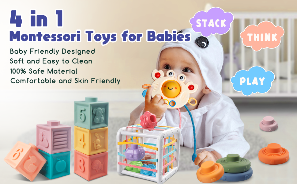 Toystar NL TinySense | Montessori Baby Toy Set 4-in-1 for Sensory Development - Safe BPA-Free Material for Children - Mont...
