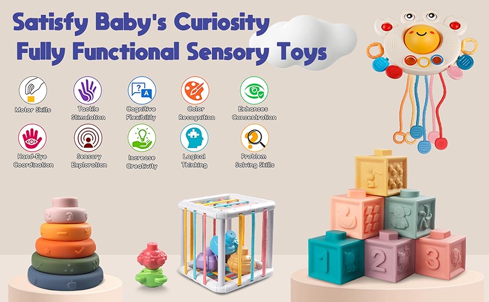 Toystar NL TinySense | Montessori Baby Toy Set 4-in-1 for Sensory Development - Safe BPA-Free Material for Children - Mont...