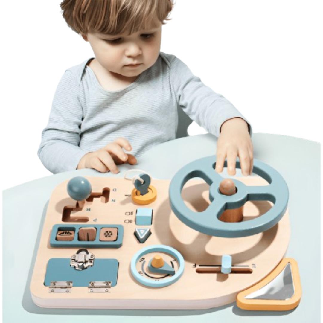 EcoToys PushiCar | Montessori Houten Auto Drukbord Voor Peuters Met Interactieve Elementen - Leerzaam Speelgoed Voor 3 Jaar En Oudere Kinderen