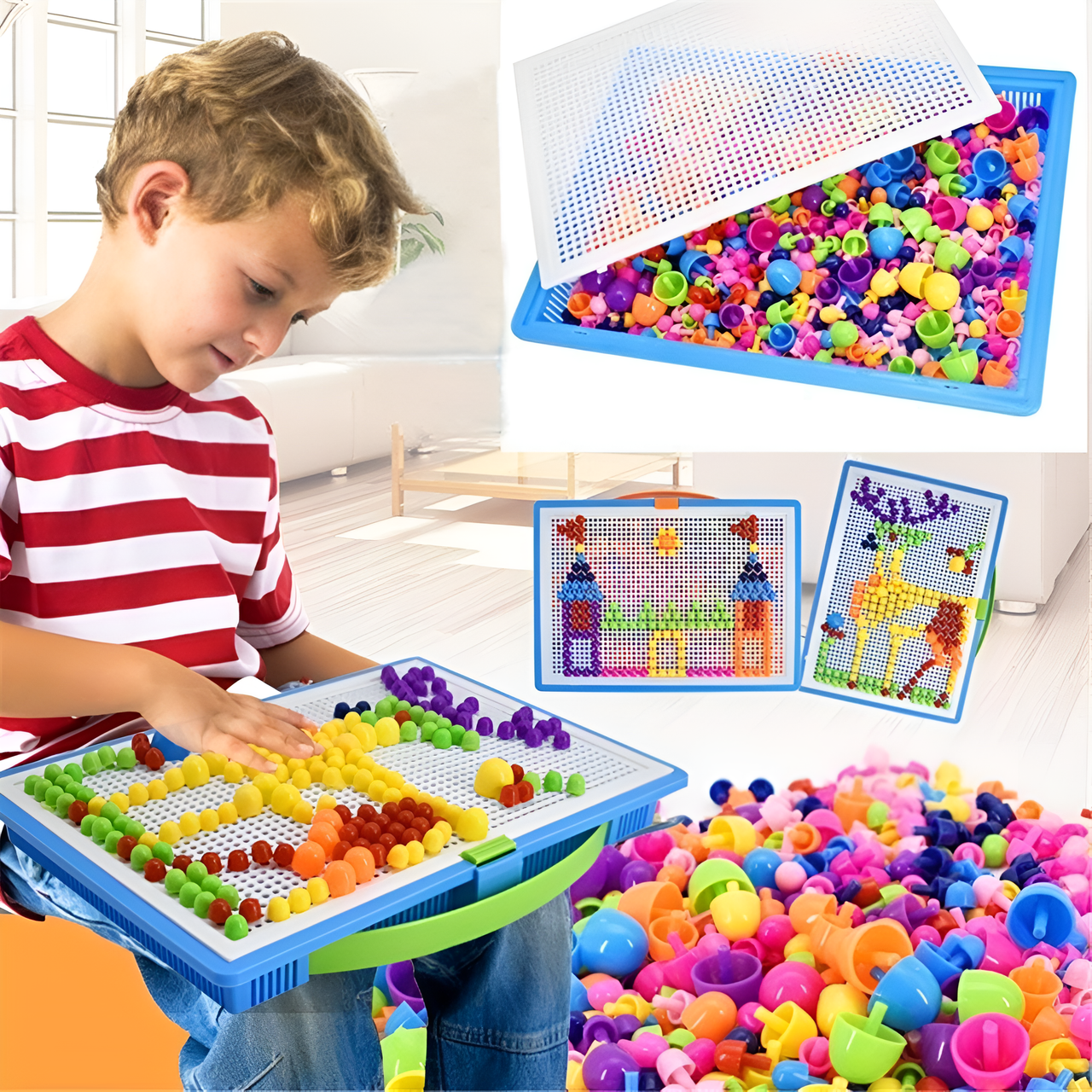 Montessori Paddenstoel Pegboard Educatief Speelgoed voor Kinderen met 296 Kleurige Spijkers - Creatief Speelgoed 3+ Jaar 0