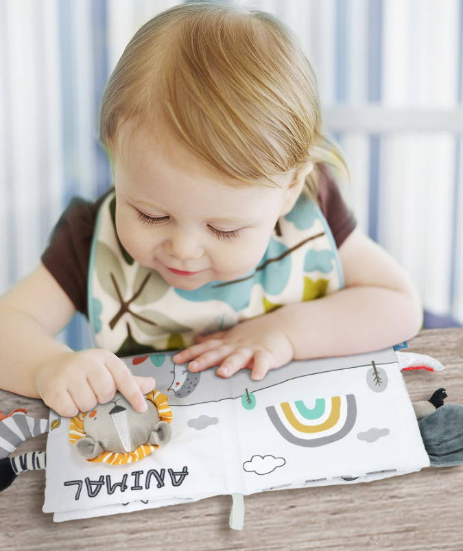 Montessori Sensory Cloth Book voor Baby's met 3D Texturen en Geluiden, Veilig en Duurzaam, Ideaal voor Peuters tot 12 Maanden 1
