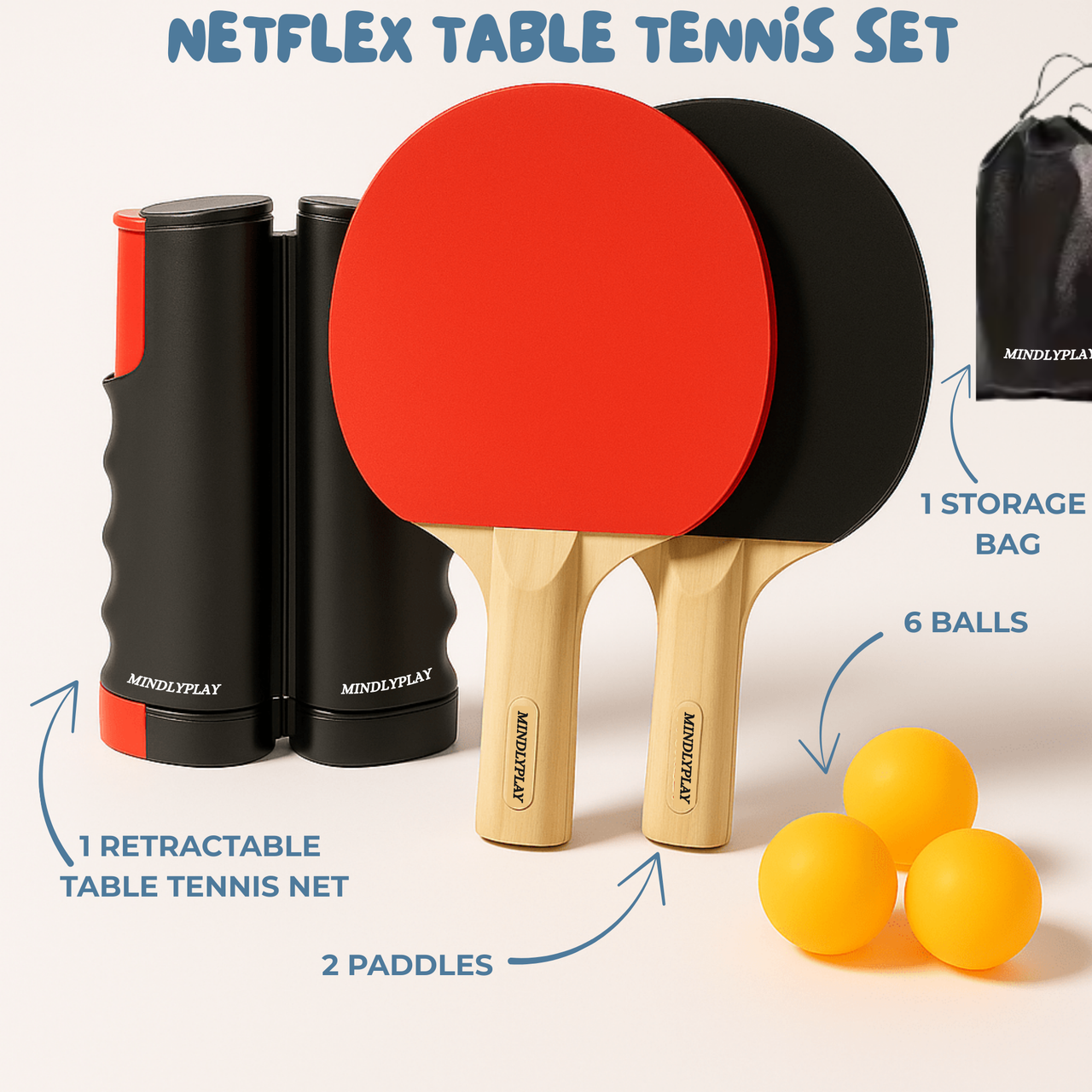 Toystar NetFlex Table Tennis Set | Portable 4-in-1 Set - Buitenspellen en Sporten