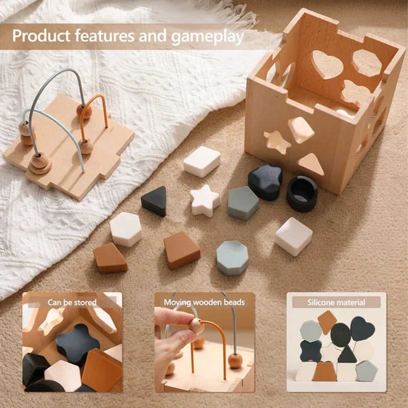 Toystar GeoPlay | Shape recognition and fun - Wooden and silicone sorting block with geometric shapes - Vormherkenning en ...