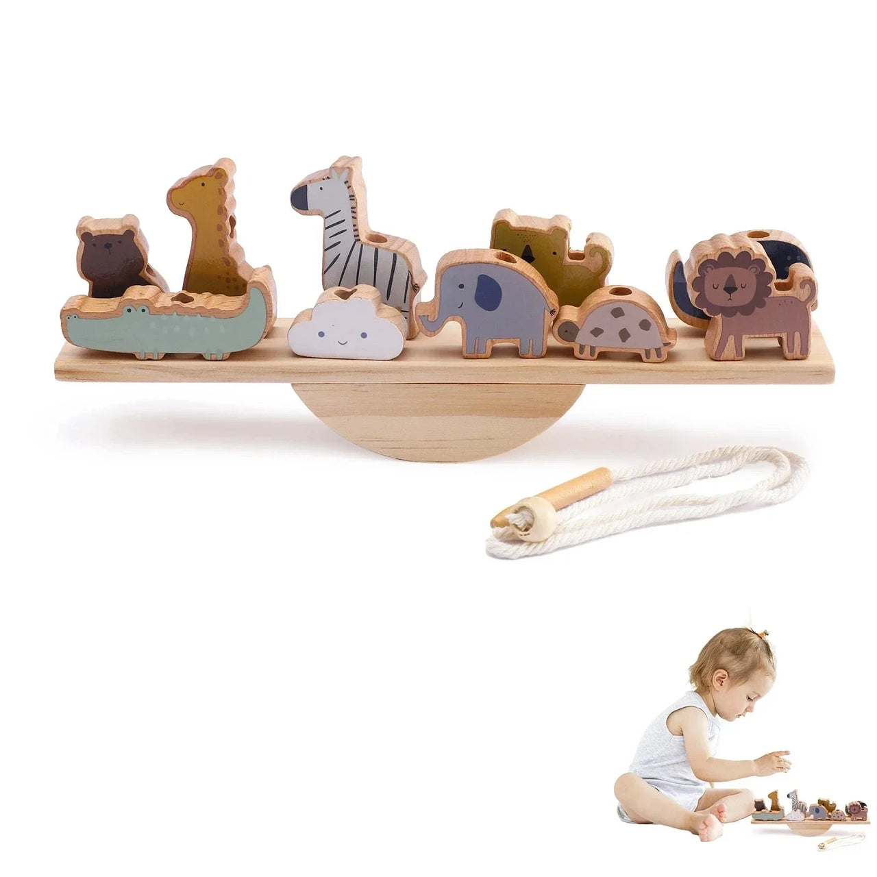 Toystar ForestBalance | Stack, string and play - Wooden balancing game with forest animals - Stapel, rijg en speel - Houte...