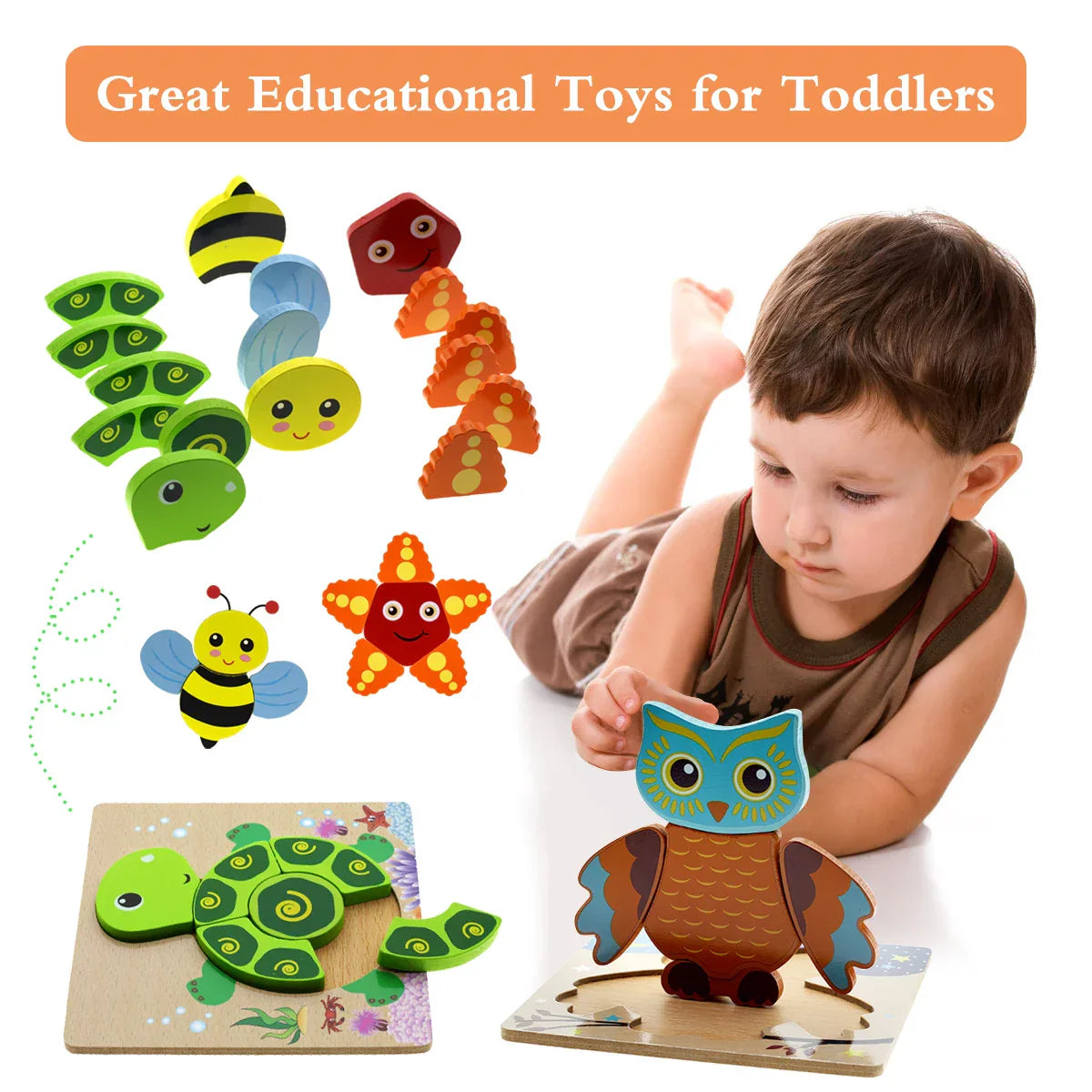Toystar AquaPuzzle | Underwater Discovery - Wooden Sea Animals Puzzle for Toddlers - Onderwater ontdekking - Houten zeedie...