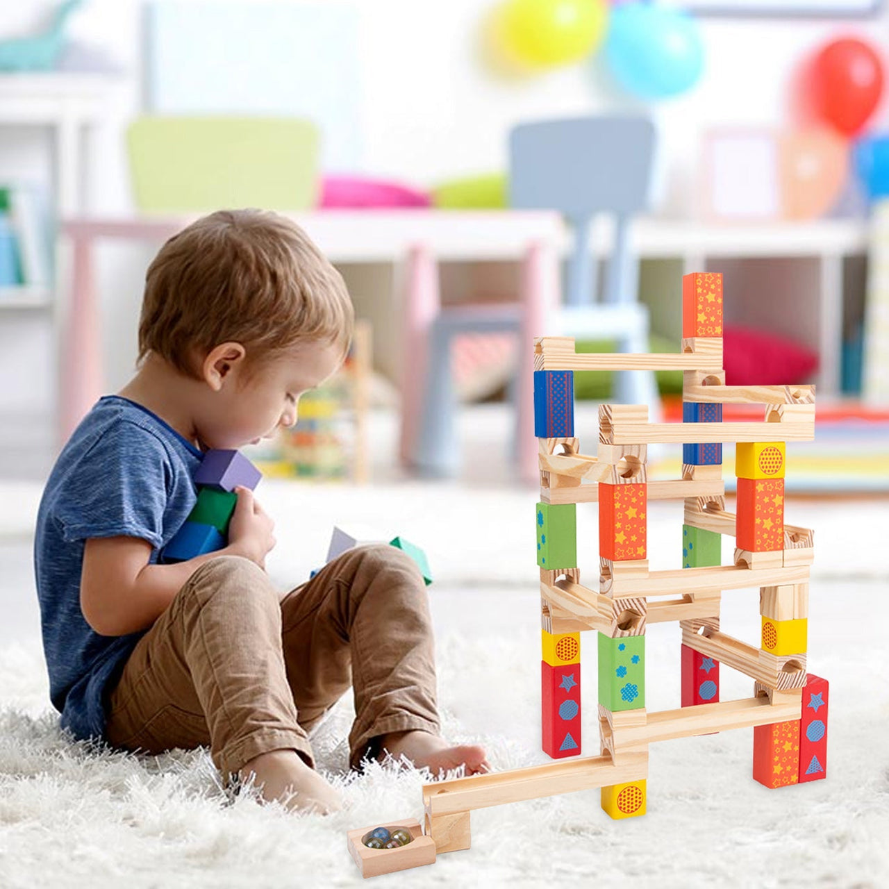 Toystar EcoToys Wooden Marble Race Track | Educational - Fun Game for Kids - Educatief - Leuk Spel voor Kinderen (4)