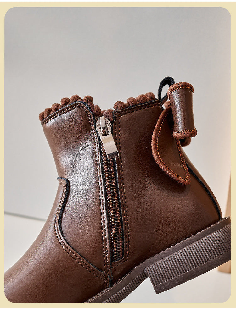 Toystar NL Stylish Black Leather Ankle Boots for Children with Anti-Slip Sole - Kid's Winter Wear (6)