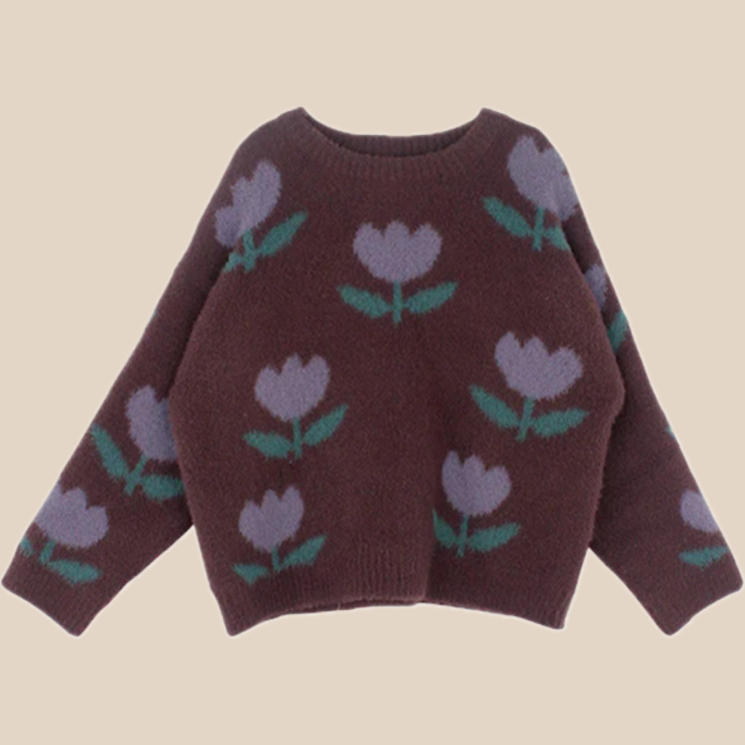 Tulip Sweater for Girls – Brown Cotton, Comfortable and Breathable