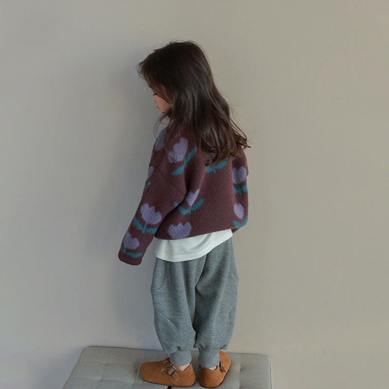 Tulip Sweater for Girls – Brown Cotton, Comfortable and Breathable