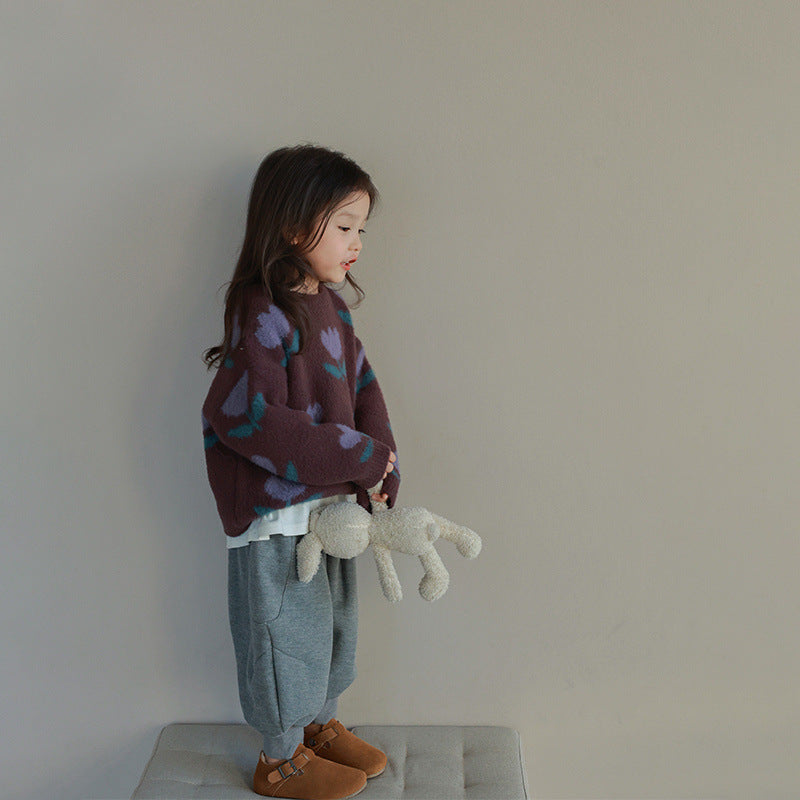 Tulip Sweater for Girls – Brown Cotton, Comfortable and Breathable